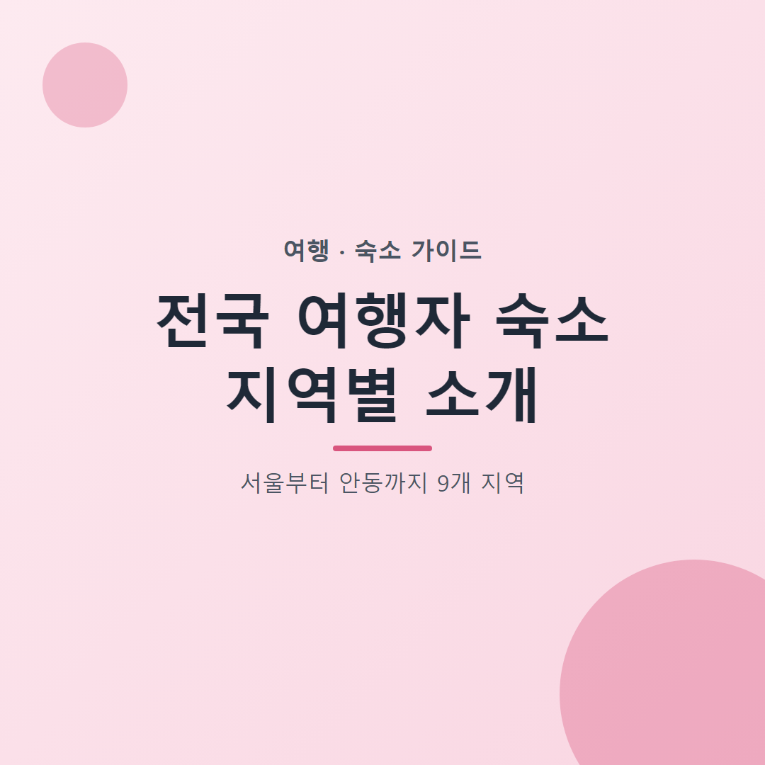전국 여행자 숙소 지역별 소개 대표 이미지, 서울부터 안동까지 9개 지역